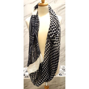 APT 9 Infinity Scarf Black White Geometric Lightweight Silky Gauzy Elegant 12x35